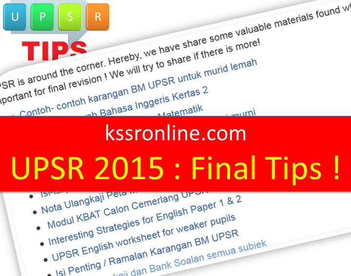 Kssronline.com - KSSR, DSKP, UPSR, LINUS: UPSR 2015 