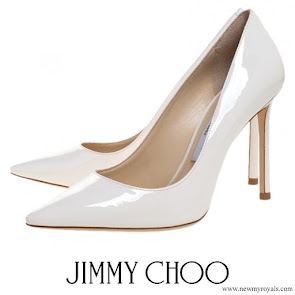 Queen Rania wore JIMMY CHOO White Patent Leather Romy Pointed Toe Pumps
