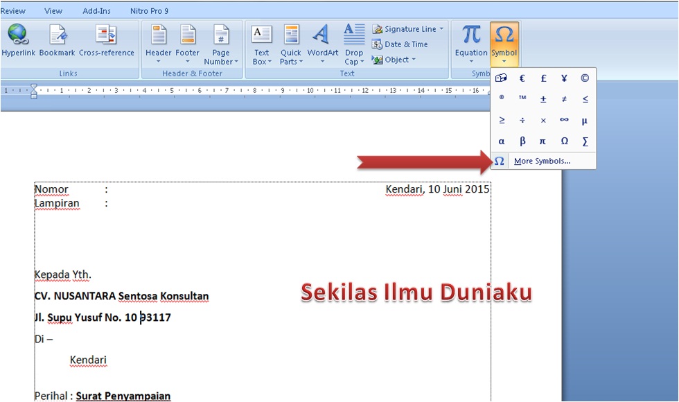 Cara Menyisipkan Symbol Di Dokumen Surat Pada Microsoft 