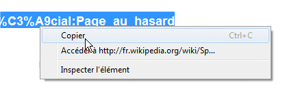 capture d'écran - sélection et copie d'une adresse Internet