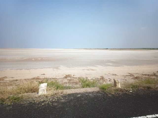 Salt lake water of Rann of Kutch viewed from side of road