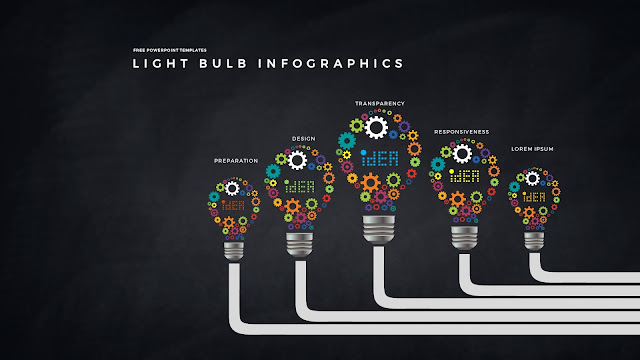 Infographic Free PowerPoint Templates with Light Bulb and Gear Diagrams in Dark Background 