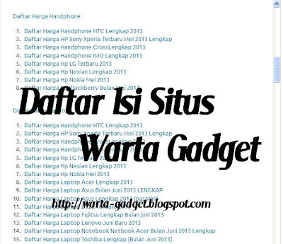 Daftar Isi situs Warta Gadget