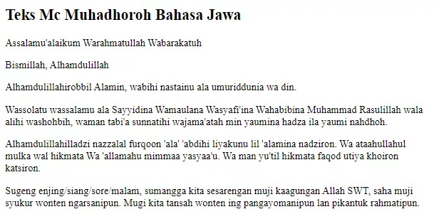 contoh teks mc muhadhoroh Bahasa Jawa