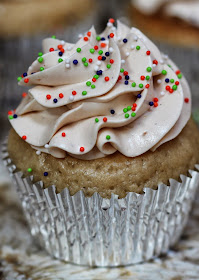 Caramel Apple Cupcakes filled with Caramel Apple Jam and topped with Caramel Swiss Meringue Buttercream | High Altitude Cupcakes
