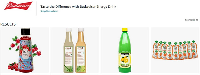 Juice and energy drinks on Amazon India.
