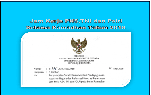 Jadwal Penetapan Jam Kerja bagi PNS,TNI dan Polri pada bulan Ramadhan Tahun 2018