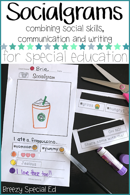 Have students express their thoughts on a topic using a familiar social media format, with a picture, short caption, hashtags...and classmates can even add comments! Teach writing and communication skills in a fun, relatable way for special education students!