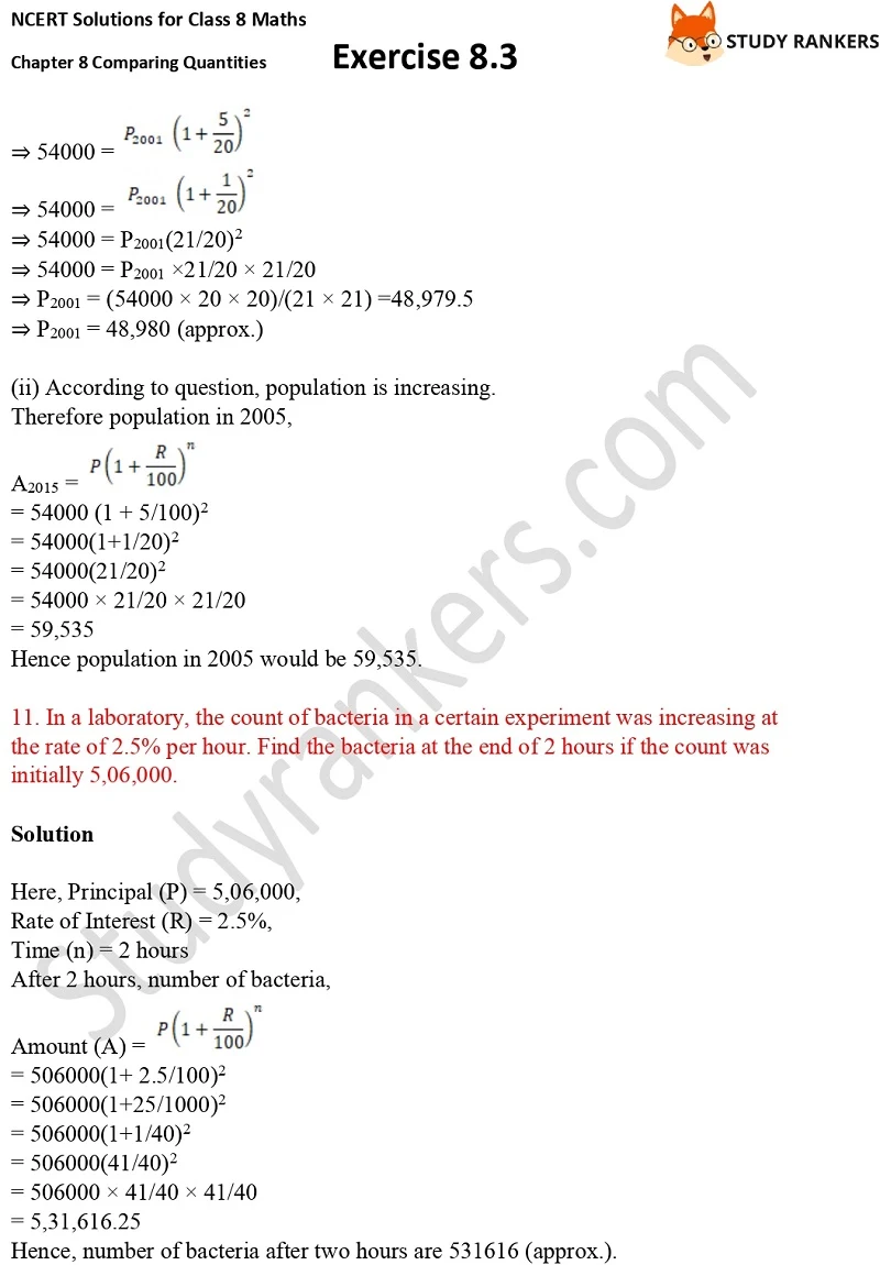 NCERT Solutions for Class 8 Maths Ch 8 Comparing Quantities Exercise 8.3 9