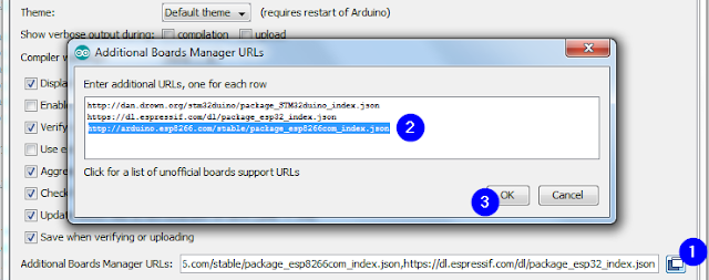 Adăugare URL pentru ESP8266 în Arduino IDE