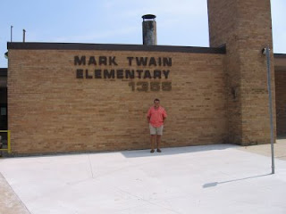 John in front of Mark Twain Elementary School in Iowa City, Iowa