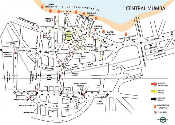 Dadar and Shivaji Park Ganesh Visarjan 2016 Route