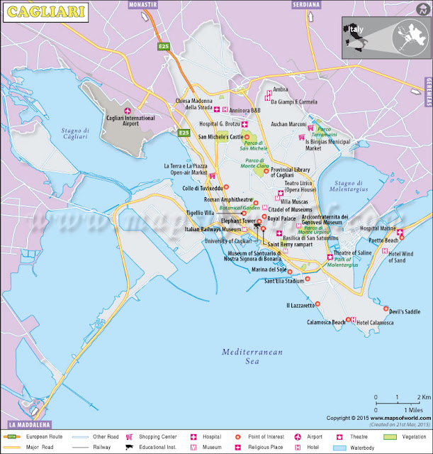 Mapa de Cagliari - Sardenha - Itália