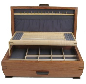 one-drawer jewelry box, wood, open