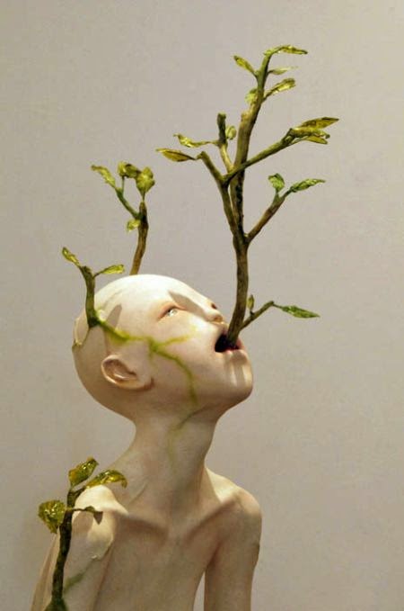 Yui Ishibari sculptures surreal disturbing children taken by plants bizarre nature