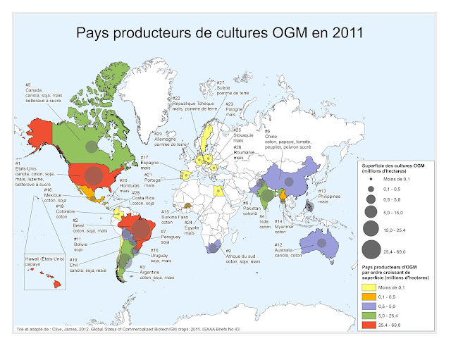 Les pays producteurs d'OGM en 2011