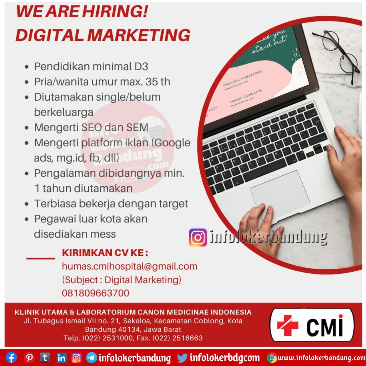 Lowongan Kerja Klinik Utama & Laboratorium Canon Medicine Indonesia (CMI) Bandung Desember 2020