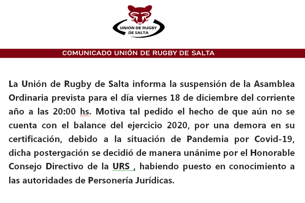 Comunicado Oficial de la Unión de Rugby de Salta