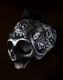 Intricate detail on a silver skull ring from 13 lucky monkey