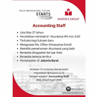 Lowongan Kerja Accounting Staff Mayora Group
