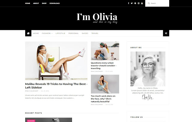 Olivia Responsive Personal Blog Fashions Lifestyle Girly Update Blogger Template Theme