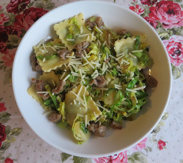 RAVIOLI WITH SAUSAGE & BRUSSELS SPROUTS