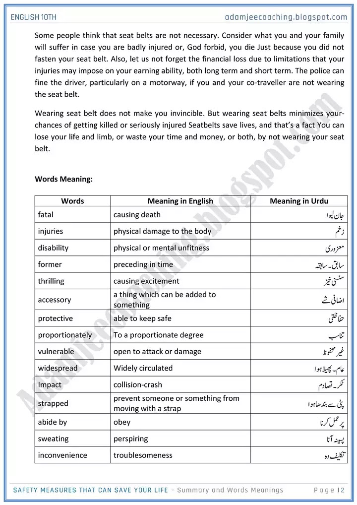 safety-measures-that-can-save-your-life-chapter-summary-and-words-meanings-english-10th