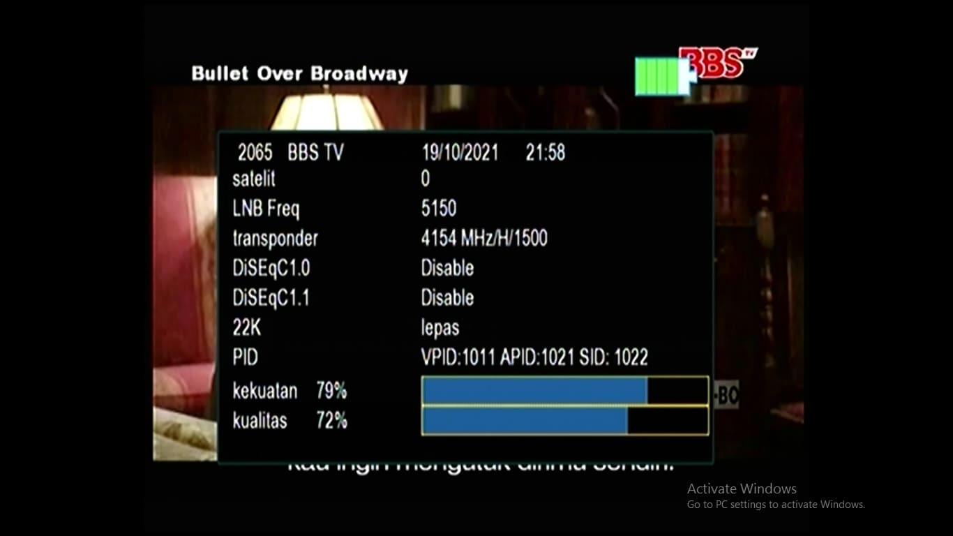 Frekuensi Siaran BBS TV di Satelit TELKOM 4 cband