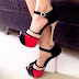 New strappy high heels in red color touch