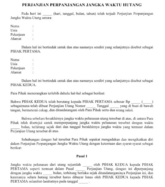 Contoh Surat Perjanjian Perpanjangan Jangka Waktu Hutang Format Word