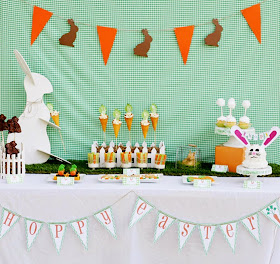hoppy easter banner, orange and green, easter bunny, savvy moms guide party, kids easter party