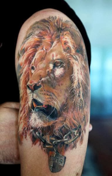 Realist 3D lion tattoo on arm 