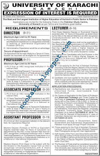 University of Karachi Jobs 2019  for Teaching 