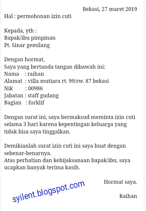 Contoh Surat Cuti Menikah Untuk Pns