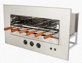 Our wall mounted, built-in Brazilian Churrasco Rotisserie Grill with gas infrared burners.