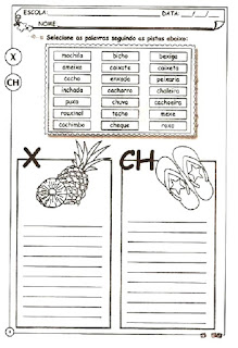 Atividade ortografia alfabetização x e ch