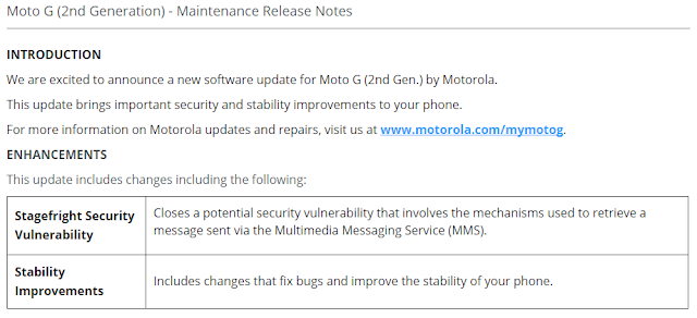 Moto G (2nd Generation) getting Stagefright Security update