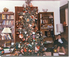Christmas tree and Lyn Strandskov on Lyndale 1988