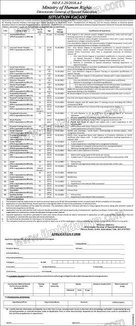 Assistant Professor,Lecturer,Special Case Worker,Speech Therapist,Psychologist,Pediatrician,Physical Training Instructor,Nurse,Lab Assistant Computer,Aya,Driver,Cook,Naib Qasid,Chowkidar Jobs In Ministry Of Human Rights June 2020