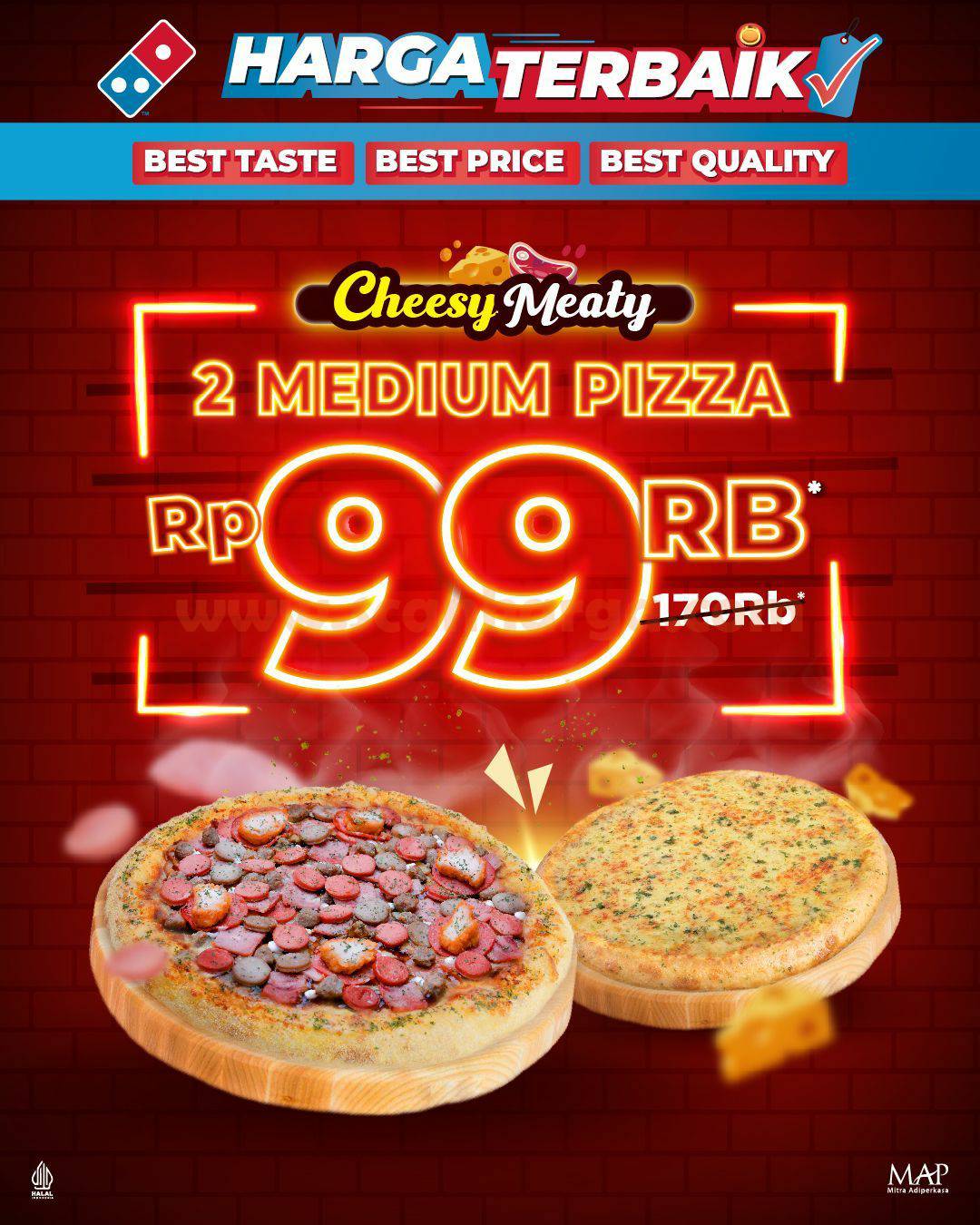 DOMINOS PIZZA Promo CHEESY MEATY – 2 MEDIUM PIZZA Cuma 99RB