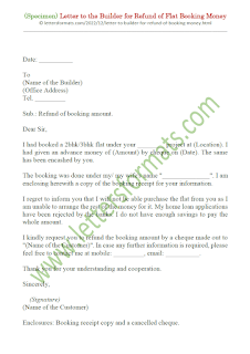formal letter for refund of flat booking amount
