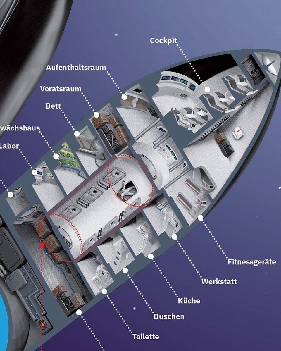 SpaceX Starship cutaway diagram by Julian Schindler - closeup of crew section