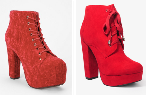 Left: Jeffrey Campbell red lace up boot 160