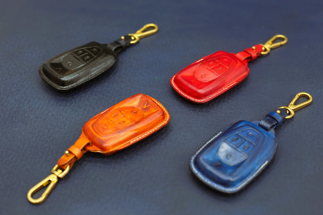 Patina Colored Leather Key Fob