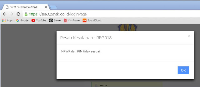reg018 npwp dan pin tidak sesuai