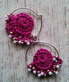 free crochet pattern, free crochet ear ring pattern, free crochet beaded ear ring pattern, free crochet beaded hoop ear ring pattern, Shyama Nivas, sweetnothingscrochet, blogaday, spreadsmiles, Pradhan Embroidery Stores, Anchor pearl yarn, lace crochet pattern, lace crochet ear ring,