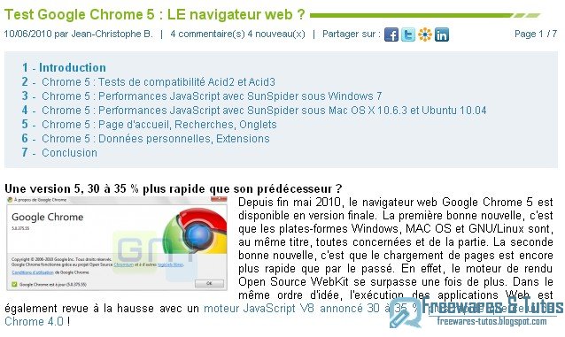Le site du jour : test de Google Chrome 5