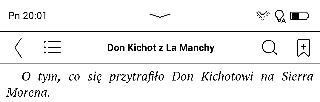 PocketBook Color 633 – ikona wyszukiwania w formie lupy znajduje się górnej części menu e-booka