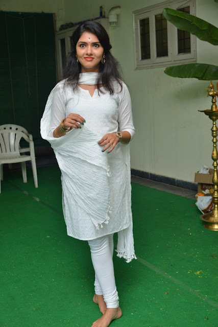 Lover Movie Actress Gayathri Suresh in White Dress Chudidhar