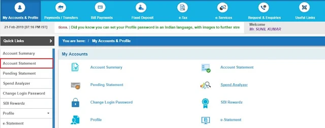 sbi bank statement online